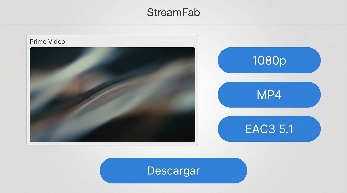 Interfaz de StreamFab Amazon Downloader con opciones de MP4, 1080p y audio EAC3 5.1.