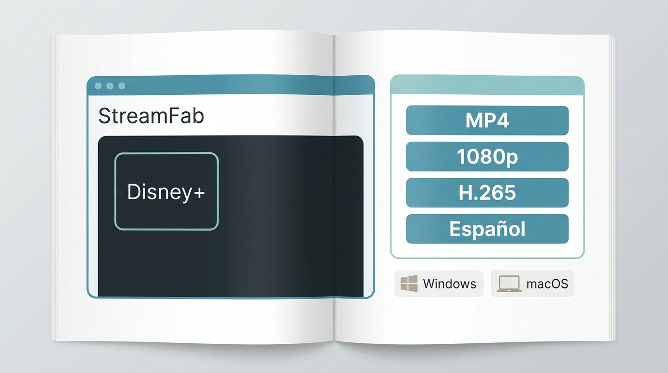 Configuración de StreamFab para descargar Disney+ en MP4 con audio y subtítulos en español.